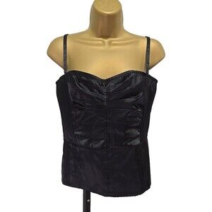 Black Satin Corset Womens 8 Zip Boned Shaper Camisole Sexy Boudoir Coquette Edgy